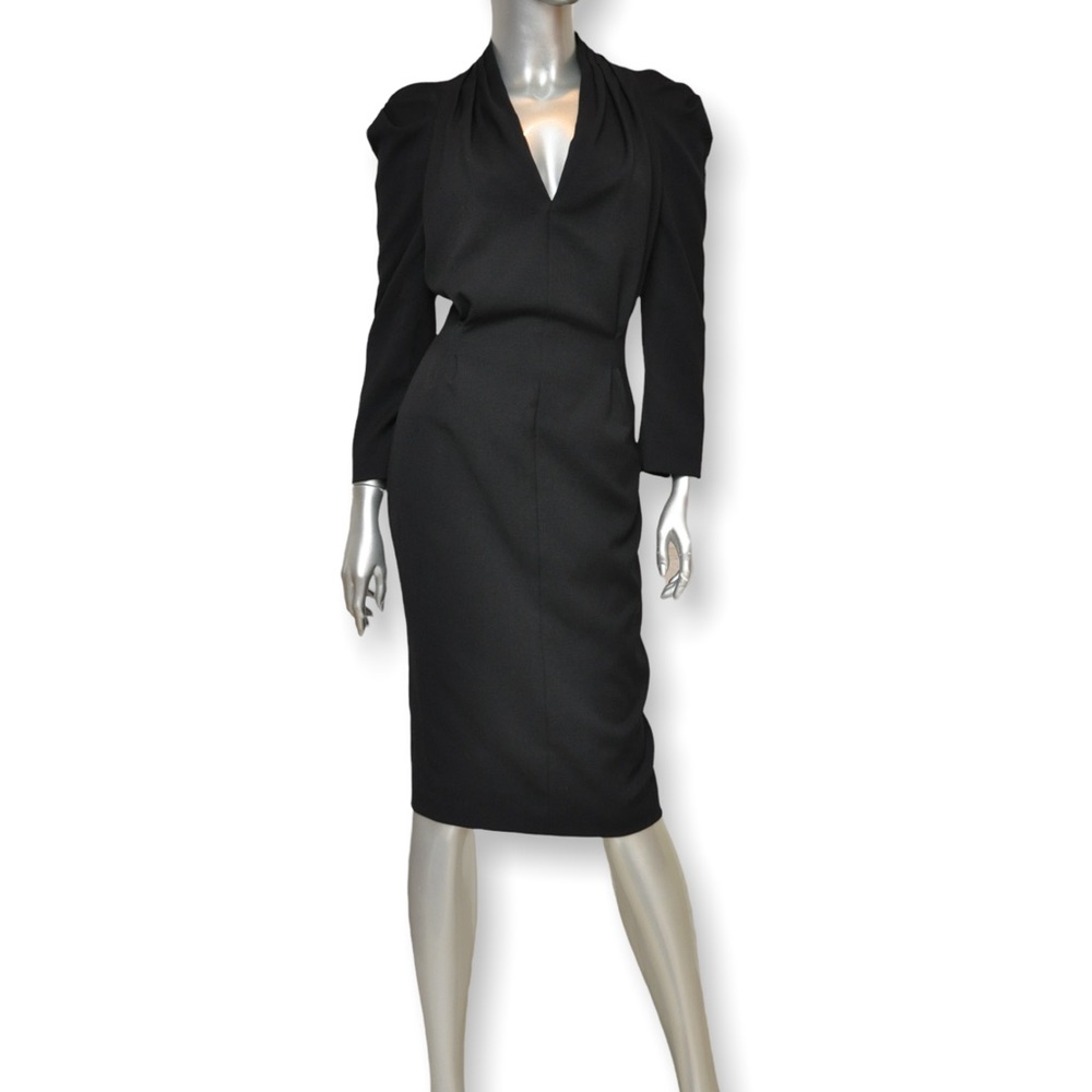 Alexander McQueen Black Wool Mid Calf Sheath Dress Size 8 Made Italy 46
